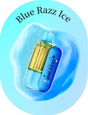 Geek Bar CLR 50k Puffs in Blue Razz Ice, blue and clear vape device with drip tip