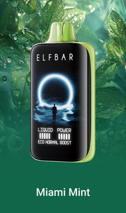 ELFBAR MoonNight 40k puffs vape in black with silver mouthpiece, Miami Mint flavor.