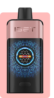 Pod device, light pink body with front display and glowing circular icon