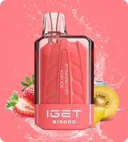 IGET B15000 e-cig pod in red body, Strawberry Kiwi Ice flavor with metallic top