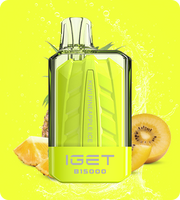 IGET B15000 e-cig pod in lime body, Kiwi Pineapple Ice flavor with metallic top