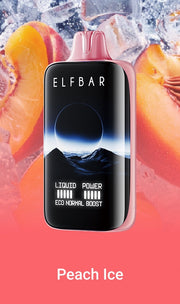 ELFBAR MoonNight 40k puffs vape in black with silver mouthpiece, Peach Ice flavor.