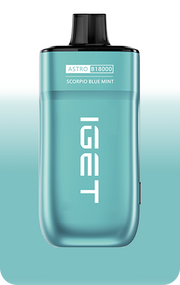 IGET ASTRO B18000 e-cigarette, Scorpio Blue Mint flavor, teal-blue device