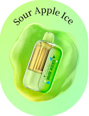 Geek Bar CLR 50k disposable vape; Sour Apple Ice flavor, clear body with green-tinted window.