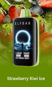 ELFBAR MoonNight 40k puffs vape in black with silver mouthpiece, Strawberry Kiwi Ice.