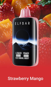 ELFBAR MoonNight 40k puffs vape in black with silver mouthpiece, Strawberry Mango flavor.
