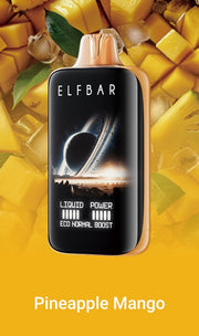 ELFBAR MoonNight 40k puffs vape in black with silver mouthpiece, Pineapple Mango flavor.