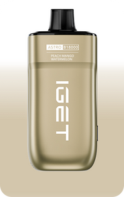 IGET ASTRO B18000 e-cigarette, Peach Mango Watermelon flavor, light gold device