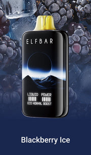 Disposable vape device by ELFBAR, Blackberry Ice flavor design.