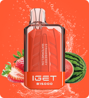Orange vape device with strawberry watermelon label on front, IGET B15000