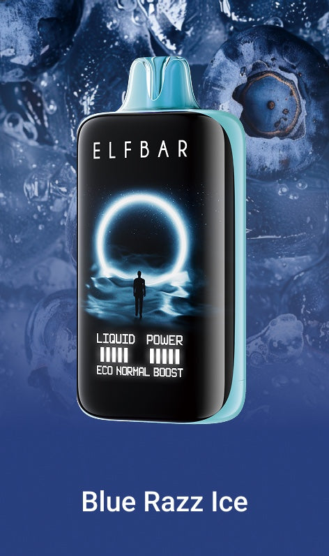 Disposable vape device by ELFBAR, Blackberry Ice flavor design.