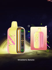 Geek Bar Pulse 2 vape device, bright yellow body with rainbow side stripe and LED screen