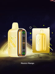 Geek Bar Pulse 2 vape device, bright yellow body with rainbow side stripe and LED screen
