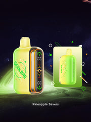 Geek Bar Pulse 2 vape device, neon yellow-green body with rainbow side stripe and LED screen