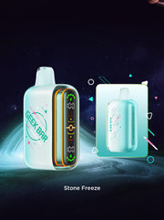 Geek Bar Pulse 2 vape device, light blue body with rainbow side stripe and LED screen