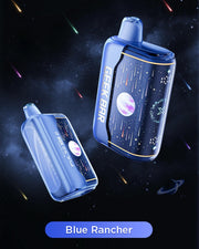 Blue disposable vape pod with dark mouthpiece, with a second matching blue pod