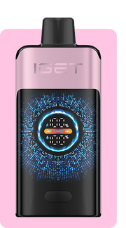 Pod device, pink body with front LED-style display and circular glowing TURBO icon