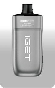 IGET ASTRO B18000 e-cigarette, Blackberry Cherry Pomegranate flavor, silver-gray device