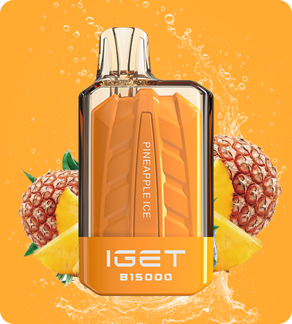 Orange vape device with strawberry watermelon label on front, IGET B15000