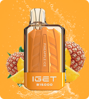 IGET B15000 e-cig pod in orange body, Pineapple Ice flavor with metallic top