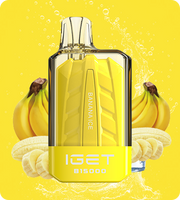 IGET B15000 e-cig pod in yellow body, Banana Ice flavor with metallic top