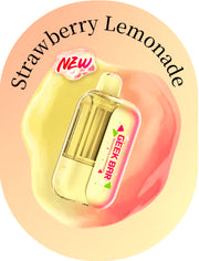 Geek Bar CLR 50k Puffs in Strawberry Lemonade, yellow and clear vape device with mouthpiece