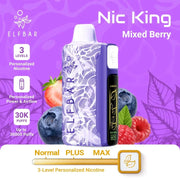ElfBar Nic King 30000 disposable vape, Mixed Berry variant with light purple textured body and black panel.