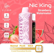 ElfBar Nic King 30000 disposable vape, Strawberry Watermelon variant with pink textured body and black panel.