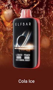 Disposable vape device by ELFBAR, Cola Ice flavor design.