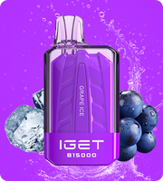 Purple vape device with grape flavor label on front, IGET B15000