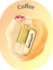 Geek Bar CLR 50k disposable vape; Coffee flavor, clear body with amber window.
