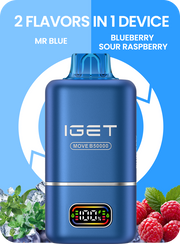 Blue IGET MOVE B50000 vape device with pod top and small LED screen