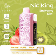 ElfBar Nic King 30000 disposable vape, Strawberry Kiwi variant with pink textured body and black panel.