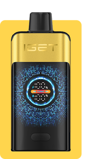 Pod device, gold/yellow body with front screen showing TURBO and watt value