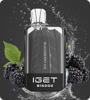IGET B15000 e-cig pod in dark body, Blackberry Ice flavor with metallic top