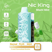 ElfBar Nic King 30000 disposable vape, Miami Mint variant with mint green textured body and black panel.