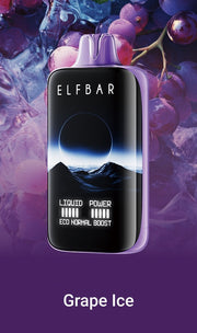 Disposable vape device by ELFBAR, Grape Ice flavor design.