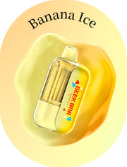 Geek Bar CLR 50k disposable vape; Banana Ice flavor, clear body with yellow window.
