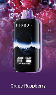 Disposable vape device by ELFBAR, Grape Raspberry flavor design.