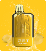 IGET B15000 e-cig pod in yellow body, Mango Ice flavor with metallic top