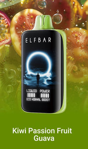 Disposable vape device by ELFBAR, Kiwi Passion Fruit Guava flavor design.