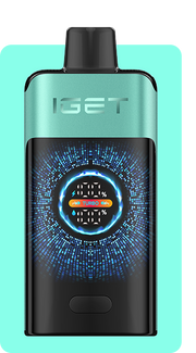 Pod device, aqua/teal body with front LED-style display and TURBO indicator