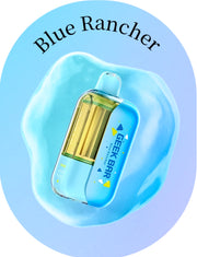 Geek Bar CLR 50k disposable vape; Blue Rancher flavor, clear body with blue-tinted window.