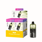 Elfbar Duke disposable vape, Pineapple White Peach, black and green device with box