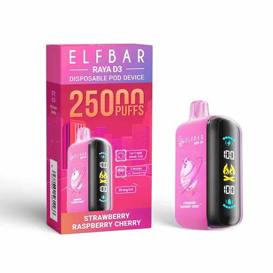 ELFBAR RAYA D3 disposable pod device, 25000 puffs, strawberry raspberry cherry
