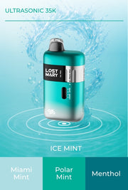 Ultrasonic 35K vape device in teal, ice mint flavor, black mouthpiece