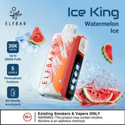 ELFBAR Ice King 30K vape device in red and white, Watermelon Ice flavor