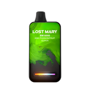 Lost Mary BM16000 disposable vape in kiwi passionfruit guava flavor, black mouthpiece, green LED.