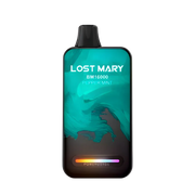Disposable vape device with black mouthpiece and teal panel, Pepper Mint flavor