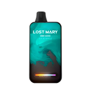 Disposable vape device with black mouthpiece and teal panel, Sour Apple flavor